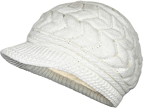 AUSUAYA Caldo berretto da donna invernale lavorato a maglia con visore, cappello Newsboy con calda fodera in pile, DE-W2M, bianco, M