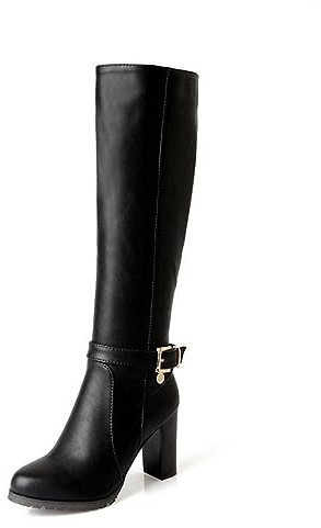 Stivali Alti Cavaliere Stivali Tacco Spesso Stivali al Ginocchio di Grandi Dimensioni 35-43 Stivali delle Donne,Nero,42 EU