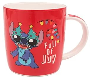 Paranoid Fish Taza de café de cerámica roja y blanca con diseño de Stitch de Disney