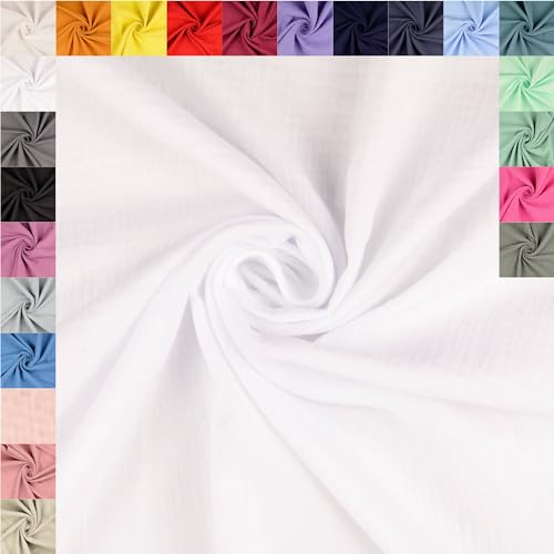 fingsi Musselin Baumwollstoff Webware Meterware Coupon (weiß, 1,0m) (5003) + 23 weitere Farben