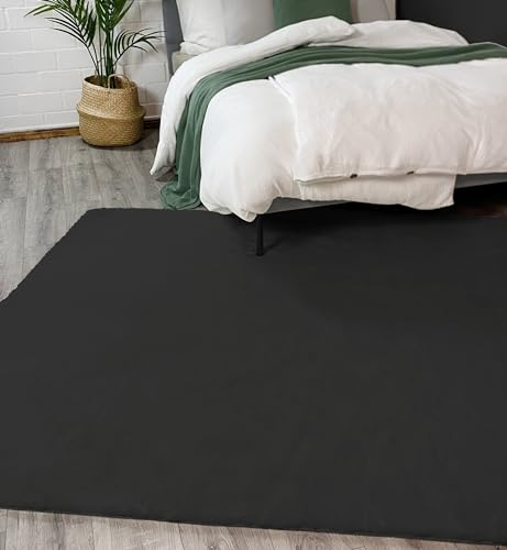 jilda-tex Teppich Überwurf Bettvorleger Felloptik Rabbit Deluxe 750 GSM Kunstfell Fellimitat (Schwarz, 140x200 cm)