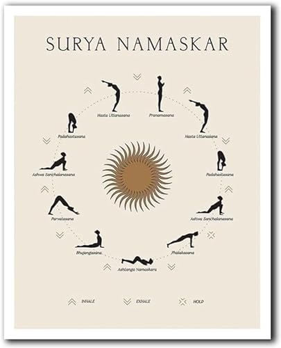 Sonnengruß-Poster, Surya Namaskar, Yoga-Liebhaber-Geschenk, Yoga-Übungsdruck, Yoga-Poster, Ashtanga Vinyasa Yoga, Asanas-Kunst, Fitnessstudio-Liebhaber-Poster, Fitness-Dekor, Wandkunst 50 x 70 cm