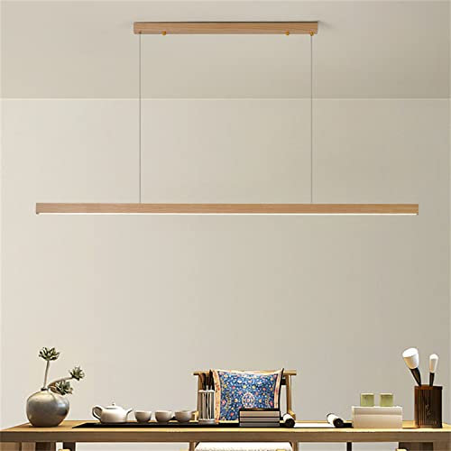 HerfsT Lámpara Colgante Lineal de Madera, Luces de Isla para Comedor, lámpara Colgante de Techo LED Regulable Moderna, para Comedor, Cocina, Isla, Sala de Estar, Bar, Madera, 80 cm