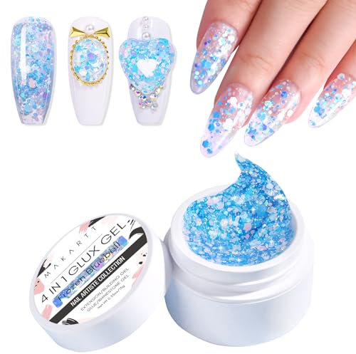 Makartt Nail Extension Builder Gel for Gel Nails - 15 ml Solid Builder Gel Non-Stick Hand 3D Gel Sculpting UV Glitter Nail Glue for Nail Art DIY Manicure, Frozen Bluebell