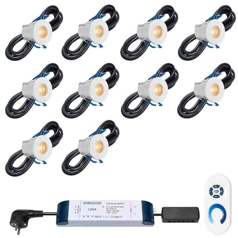 Hamulight LED Einbaustrahler Terrassenüberdachung Valencia ab mit Fernbedienung | Beleuchtung Wintergarten - Einbauleuchten - Terrassendach | 3W - Dimmbar - Warmweiß | Set mit 10 Stück