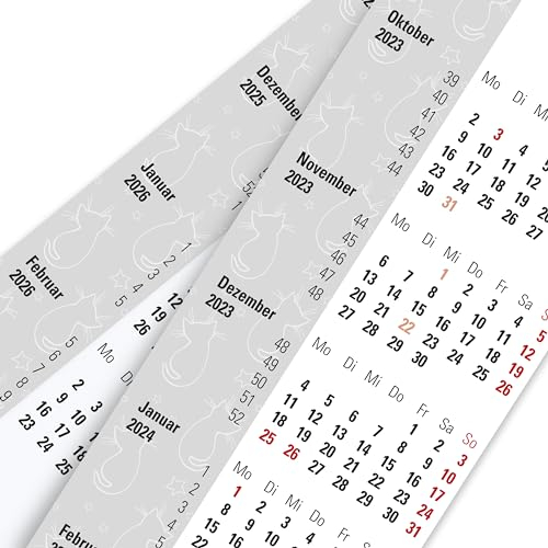 Truento Ersatzkalendarium KATZE - auf Spindel gerollt - für 2 Jahre (2025 & 2026) - passend für 3-Monats-Tischkalender mit Drehmechanik - Stehkalender - Aufstellkalender - Bürokalender