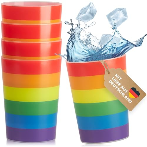 Q.P.T. ® Trinkbecher Regenbogen x8 - Plastikbecher bunt, für jede Party - die rainbow cup ´s sind bruchsichere Kunststoffbecher bunt, LGBTQ Mehrwegbecher, Pride Cups