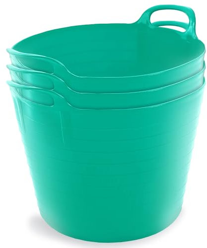 Neat Plastics 42L Flexi Tubs 3 Packs - Versatile Large Garden Tubs with Handles, Handy Builders Bucket Heavy Duty, Bath Bucket & Flexi Bucket, Durable Flexible Bucket for Home & Garden (Duck Egg Blue)