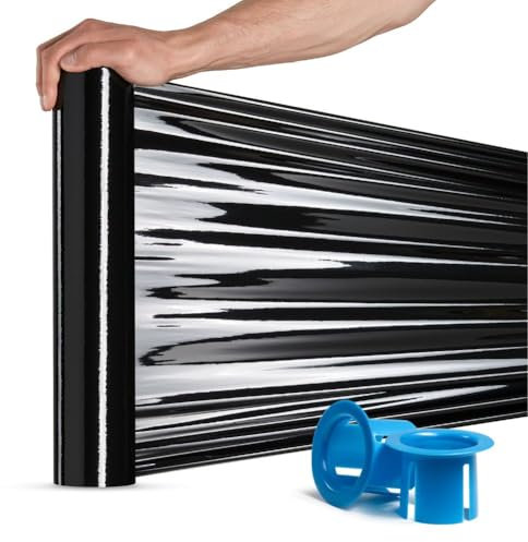RAGO® Film etirable Demenagement Noir 1 pièce I 0,85 kg I 7,5 x 7,5 x 40 cm I Film plastique Emballage Noir I Film à Palette i Rouleau emballage Colis avec Distributeur 150m