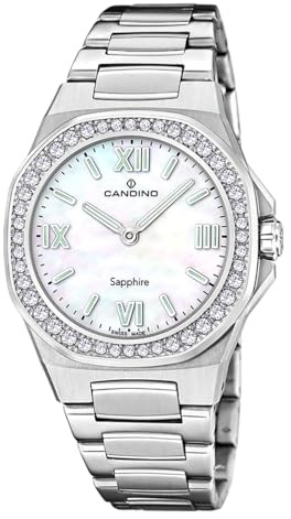Candino Swiss Damenuhr Analog aus Edelstahl 316l Silberfarben | Quarzwerk, Widerstandsfähiges Saphirglas, Wasserdicht 5 ATM C4753/1, Lady Elegance, Weißes Zifferblatt