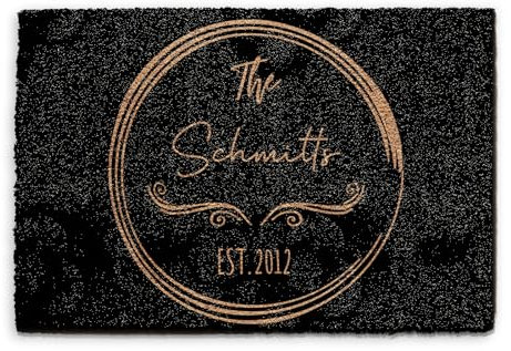 Personalised Doormat (40cm x 60cm) Small, Customise with Family Name and Year Established, Black Circled Text Entrance Door Mat, Coconut Core Fibre Heavy Duty Mat, Rug, Coir Regular Door Mat