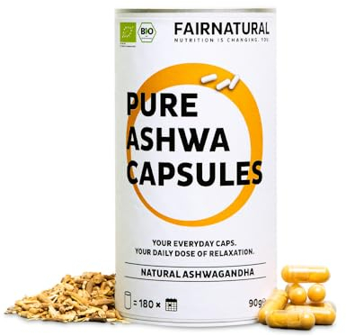Fairnatural Bio Ashwagandha Kapseln hochdosiert, mit 500mg pro Kapsel, indische Bio-Schlafbeeren, laborgeprüft & ohne Zusatzstoffe, Premium-Qualität aus Deutschland, Fairnatural, 180 vegane Kapseln