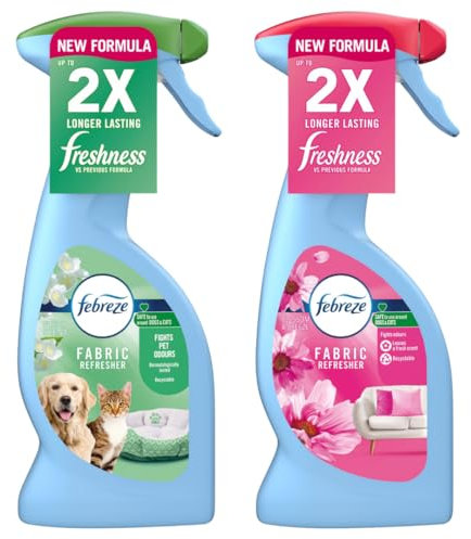 Febreze Fabric Refresher & Air Freshener Spray - Sofas, Curtains & Pet Odour Eliminator Laundry Scent Boosters Fights Pet Odours, Blossom & Breeze 375ml - Box of 2