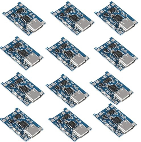 TP4056 Type-C USB 5V 1A 18650 Charger Module Li-ion Charging Board TC 4056A with Dual Protection Functions(Pack of 12)