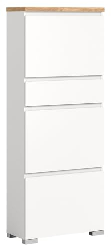 xonox.home Schuhkipper - Weiß - Nox Eiche Dekor - B 60 cm - 3 Klappen - 1 Schublade