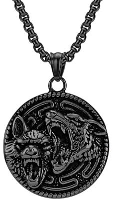 MYZTTZR Schwarz, Wikinger Edelstahl Wolf Silber Schwarz Medaillon Herren Anhänger Halskette Nordic Amulett Vintage Schmuck Geschenk