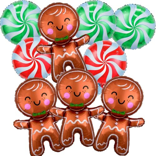 Weihnachts Luftballons Set, Weihnachten Deko Helium Ballons Braun Lebkuchenmann Rot Grün Süßigkeiten Bonbon Helium Folienballon, Weihnachtsdeko Weihnachtsballons für Kinder Christmas Party Dekoration
