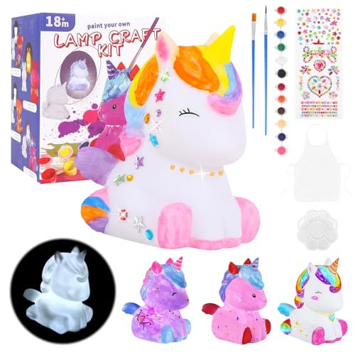 DAOUZL 3D Kit de Pintura Lámpara, Kit de Pintura para Niños con Lámpara de Unicornio, Juego de Pintura de Unicornio Luminoso, Artes y Manualidades Creativas para Niños 3-12+ Años