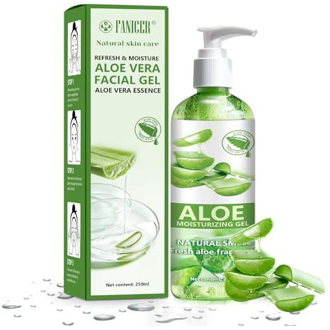 250ml Aloe Vera Gel,Aloe Vera Gel für Gesicht,Aloe Vera Feuchtigkeitsspendend,Aloe Beruhigendes Gel,Vera Gel für Trockene,Gesicht, Körper, Sonnenbrand,Beruhigend und feuchtigkeitsspendend