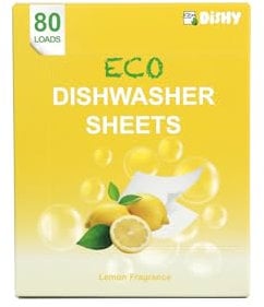 Dishy Eco-Friendly Dishwasher Detergent Sheets | Plant-Based & Chemical-Free | Biodegradable | Plastic-Free & Septic Safe | Alternative to Dishwasher Tablets | Fresh Lemon Scent | 80 Loads