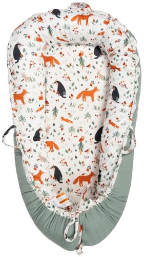 Bimocosy Babynest aus Muslin Baumwolle, Kuschelnest Kokon mit Griffen, 90X50cm, Atmungsaktiv & Weich, Neugeborenen Nestchen, Atmungsaktiv & Weich mit 3D-Füllung | Leicht & Waschbar