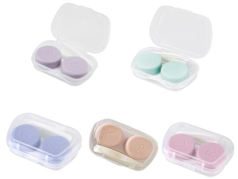 AMANDELIZABE 5 custodie per lenti a contatto, custodia portatile per lenti a contatto, per viaggi, occhi sinistro e destro, supporto per lenti a contatto con scatola portaoggetti, contenitore per