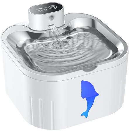 Senyoson Wireless Cat Water Fountain Stainless Steel, 101oz/3.0L Cat Fountain Battery Operated, Cordless Pet Water Fountain for Cats with Motion Sensor, Ultra Quiet Pump, Multi-Filtration