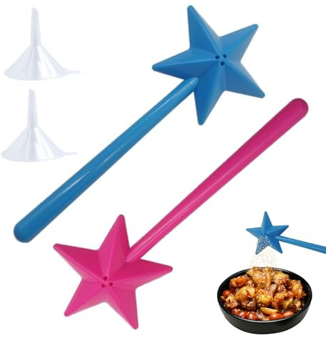YCHYAN 2 Piece Saliere Magique, Saliere Baguette Magique, Perforated Salière et Poivrière Magiques with Funnel, Creative Kitchen Gadgets Seasoning Shaker, Ideal for Kitchen, Camping (Rose+Bleu)