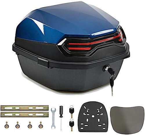 35L Motorradkoffer Universal-Topcase Wasserdichter Helmgepäckspeicher Kunststoff-Tourenheckbox mit weicher Rückenlehne, Abschließbares Motorrad-Topcase für Roller/Moped/Motorrad,Blau A,16*16*11in