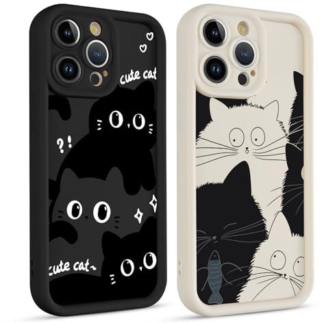 Phoona 2 packs Cat Print Phone Case for iPhone 16 Pro Max 6,9'', Cute Pattern Aesthetics Design with Full Camera Lens Cover, Soft Shockproof Protective Bumper Funda for Women Girls, 01