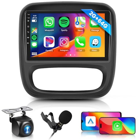 2G+64G Android Autoradio für Renault Traffic 3 2014-2021/Opel Vivaro B 2014-2018 mit Wireless Carplay Android Auto, Hodozzy 9 Zoll Touchscreen Navi DSP Bluetooth WiFi FM/RDS Radio, Lenkradsteuerung