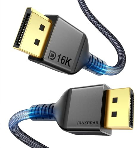 Maxonar 16K DisplayPort 2.1 Cable 1.2M DP 2.0 Cable 16K@60Hz, 10K@60Hz, 8K@120Hz, 4K@480Hz 240Hz 80Gbps HDR10 HDCP DSC 1.2a FreeSync G-Sync Display Port 2.1 Cord for Gaming Monitor