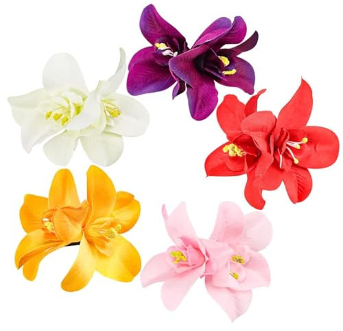 5 Stück bunte künstliche hawaiianische hawaiianische Hibiskus Plumeria Blumen-Haarspangen und Haarspangen – Strandurlaub-Haarschmuck