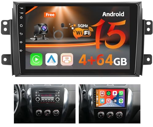 Roinvou 4+64G Autoradio Android für Suzuki SX4 2006-2013 FIAT Sedici 2005-2014 Wireless Carplay und Android Auto, Doppel Din Radio 9 Zoll Bildschirm WiFi GPS Bluetooth 32EQ FM/RDS SWC Rückfahrkamera