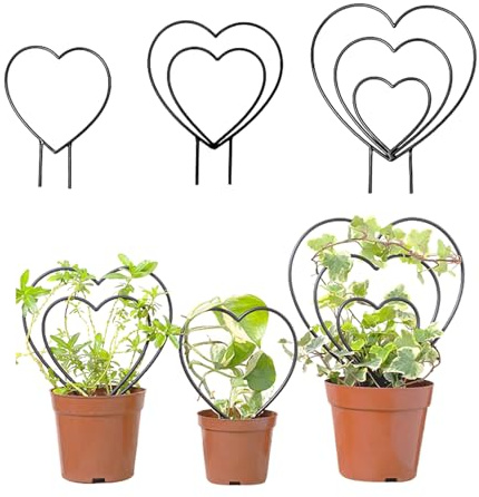 Pflanzgitter Set,Kletterpflanzen Rankhilfe Garten Rankgitter Metall Stützen für Pflanzenhalter Zimmerpflanzen,Balkon Pflanzenstütze Pflanzengitter,Blumenstütze Gitterspalier Topfpflanzen (Herz)
