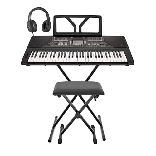 K3 61-Key Digital Piano Keyboard w/Stand - Touch Sensitive LCD Keyboard | 61 Touch-Sensitive Keys with 64-Note Polyphony, 400+ Voices and 200+ Rhythms, Built-In Recording, Stereo Speakers, Stand