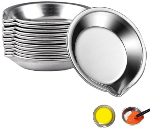 12 Pezzi Ciotola per Pittura In Acciaio Inox, Acciaio Inossidabile Rotondo | Tavolozza con Bocca, Vassoio di Pittura Facile Versare, per Dipingere a Casa, a Scuola, All'aperto, Trucco (Argento)