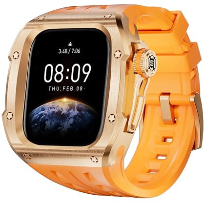 GUMMMY Set di kit mod cinturino in caucciù con cassa in acciaio inossidabile 316L, per cinturini Apple Watch serie 10 46MM(Rose Gold Orange)