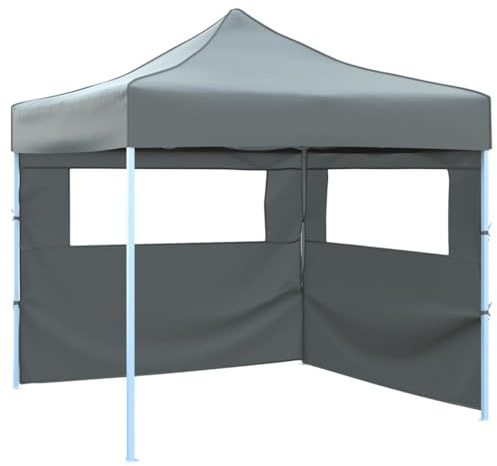 Gecheer Faltzelt Partyzelt Pop-Up mit 2 Seitenwänden Pavillon Gartenzelt Gartenpavillon Garten Outdoor Terrasse 3 x 3 m Anthrazit