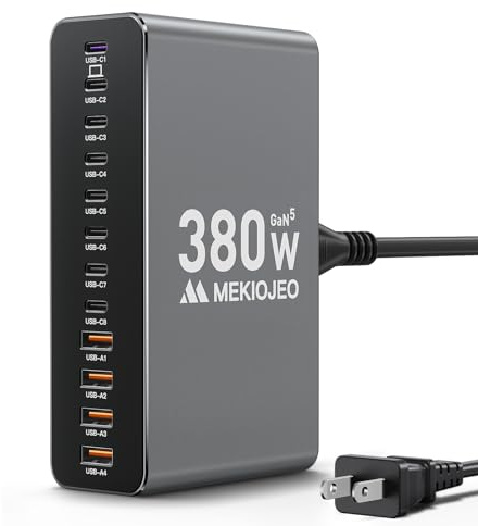 12 Ports Aluminum Alloy MEKIOJEO 380W Charging Station USB C Charger Block