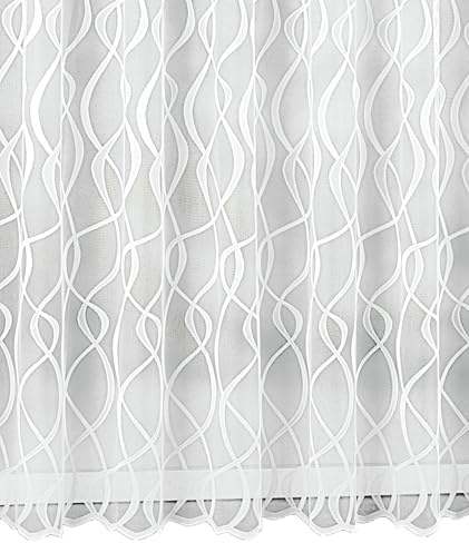 Sehlbach Fertigstore mit Kräuselband, Jacquard Wellen, Weiß, 300 x 160 cm Gardinen, Elegante Ausstrahlung, Einfaches Anbringen, Zeitloses Design, Viel Tageslicht