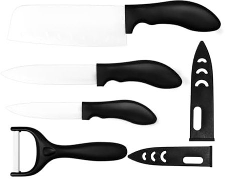 pantrytine Kitchen Knife Sets - 4 Piece Ceramic Knife with Scabbard - Kitchen Knives with Ceramic Blade (Paring,Utility,Fruit,Vegetable) Gift Set（Black）