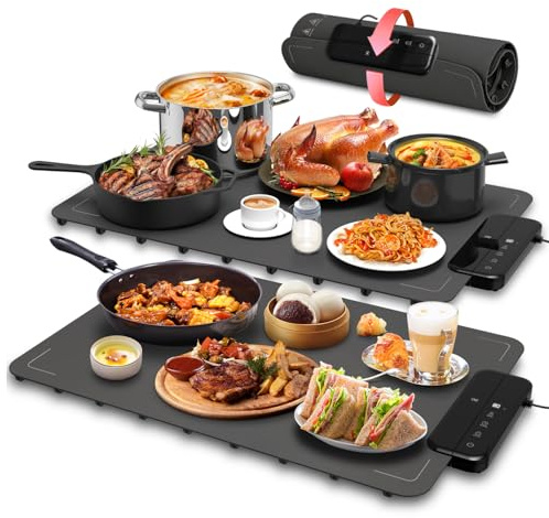2PCS Tappetino Scaldavivande ZAPLIT Piastra Riscaldante Elettrica in Silicone per Alimenti | 6 Livelli di Temperatura (40–100°C), Timer e Sicurezza Bambini | Tappetino Termico Portatile per Buffet