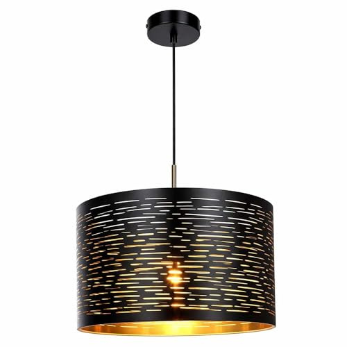 LED Hängeleuchte Pendelleuchte Wohnzimmerlampe Hängelampe schwarz-gold, Dekorstanzungen, Metall Kunststoff, 7W 806Lm warmweiß, DxH 38x120 cm