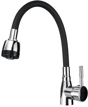 OBASDFD Rubinetto da Cucina Girevole A 360°, Cromato Lucido, Nero, Maniglia Singola, Miscelatore for Acqua Calda E Fredda, Montaggio A Parete(Faucet Only)