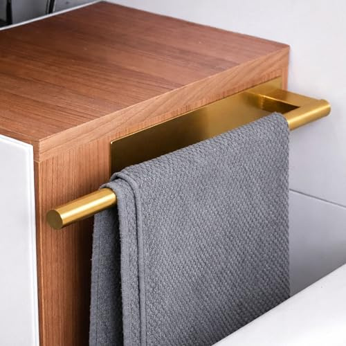 ELMOWO - Premium Edelstahl Handtuchhalter einarmig ohne Bohren selbstklebend inkl. Spezialkleber (extrem sicherer Halt) Handtuchstange zur Wandmontage zum Kleben für das Gäste-Bad & Gäste-WC (Gold)