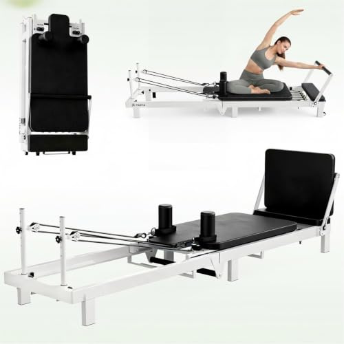 ZERELEK Pilates Reformer, 218,4 cm, faltbar, Reformer, Pilates-Maschine für den Heimgebrauch, mit doppeltem Widerstand, Federn und Kordeln