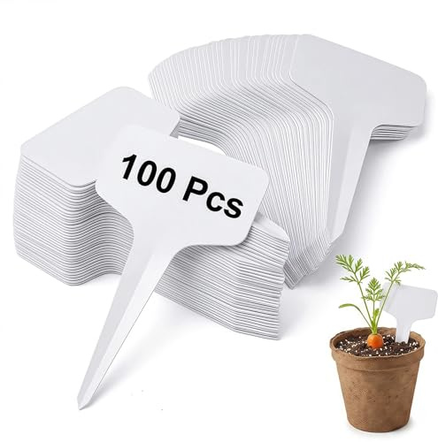 PELARISE 100 Stück Pflanzenschilder für Draussen Wetterfest, Pflanzenstecker zum Beschriften (10cm), Gartenschilder, Kräuterschilder, Stecketiketten Pflanzen für Obstgärten, Bauernhöfe, Gemüse, Weiß