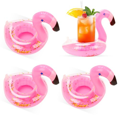 Lot de 4 porte-gobelets gonflables pour piscine - Flamingo - Rose