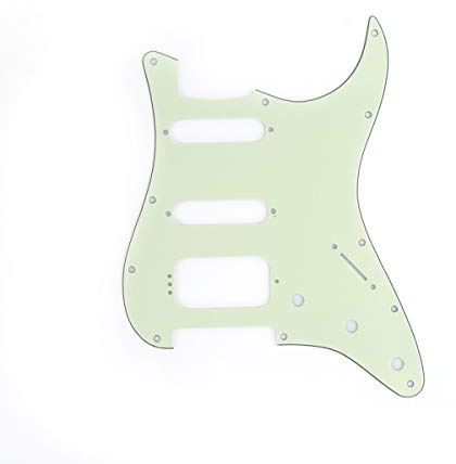 Musiclily Pro 11 Löcher Round Corner HSS Strat Pickguard Gitarren-Schlagbrett für USA/Mexican Stratocaster 4-screw Humbucking Mounting Open Pickup,3 lagig Aged Green